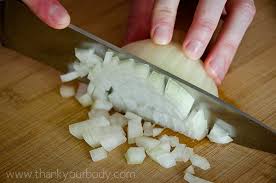 dicing an onion